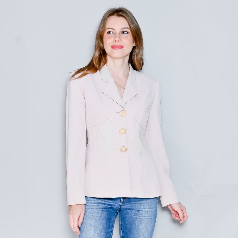 VINTAGE Alberto Makali Blush Pink Corset 3 Button Blazer Jacket 4 - Picture 7 of 7